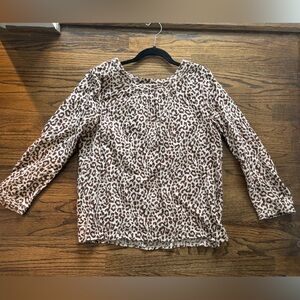 J. Crew linen Leopard Print Long Sleeve Blouse in Brown and Cream size 10